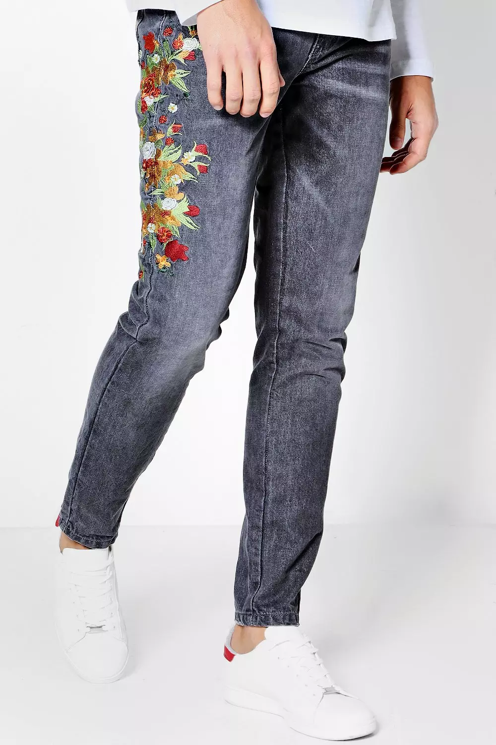 Skinny Floral Embroidered Jeans | boohooMAN USA