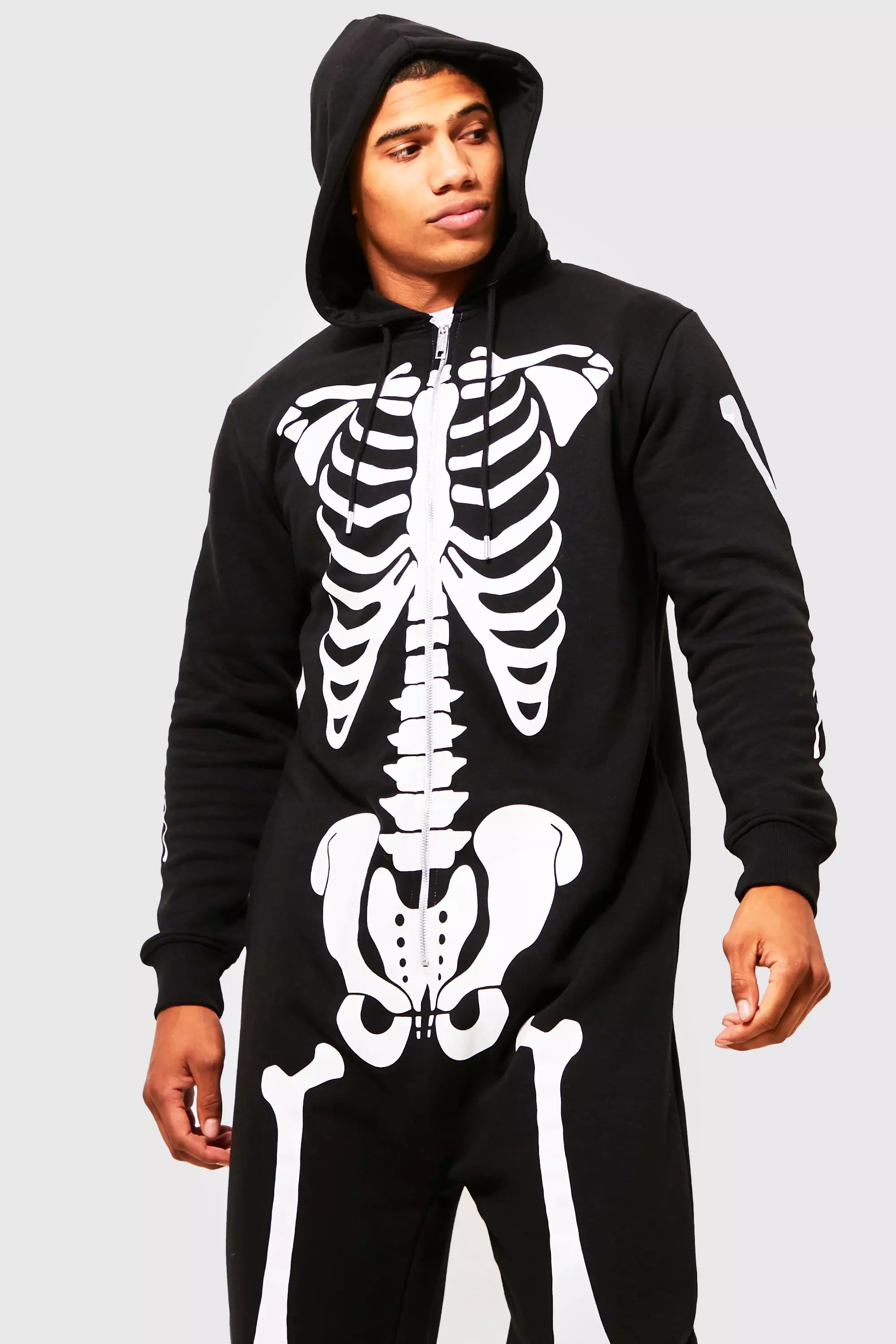 Black Skeleton Onesie | boohooMAN USA