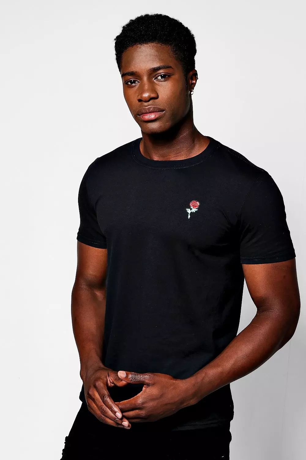 Embroidered Rose Emblem T Shirt boohooMAN USA