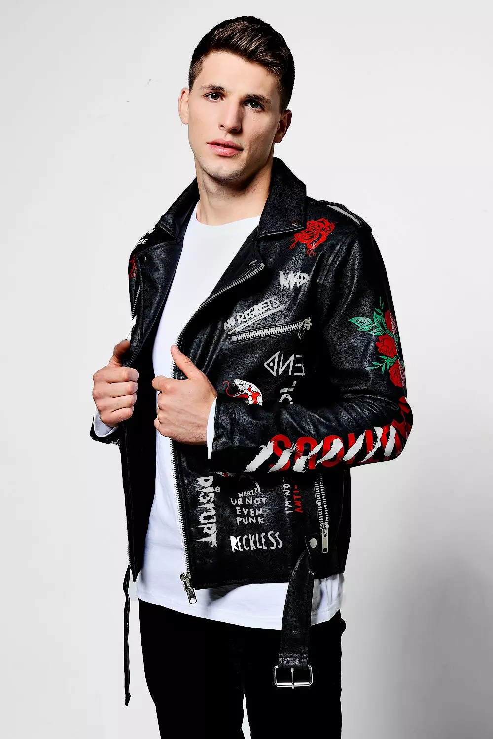 Graffiti Printed Biker Jacket