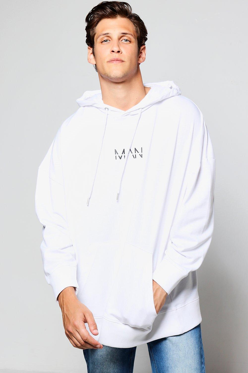 boohooman hoodie with man print in white