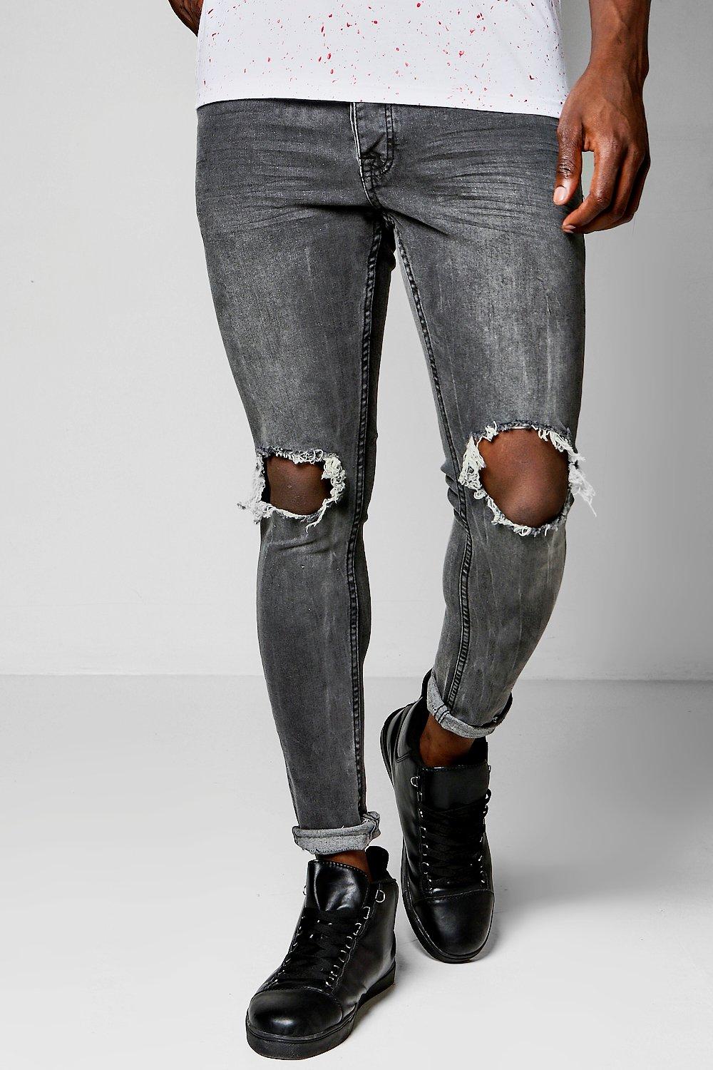 Jeans Taglio Skinny Color Canna Di Fucile Con Strappi Sulle Ginocchia Boohoo