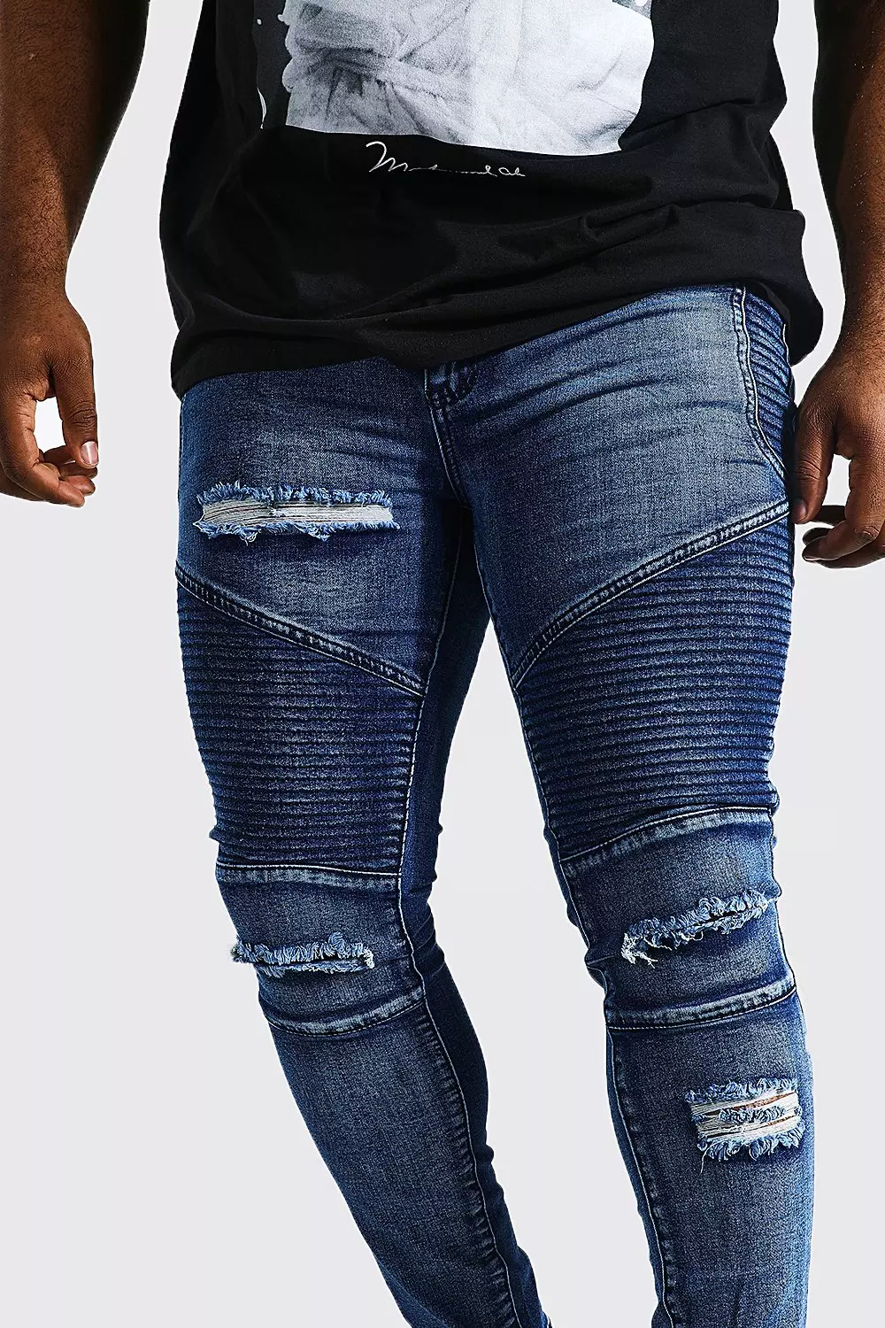 Blue skinny hot sale biker jeans