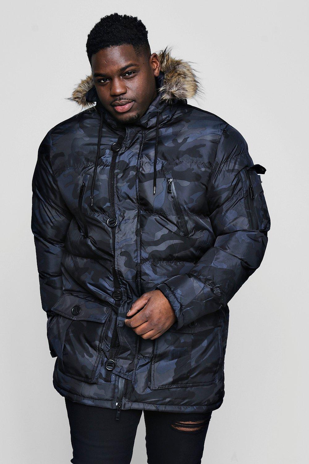 camo jacket with fur hood