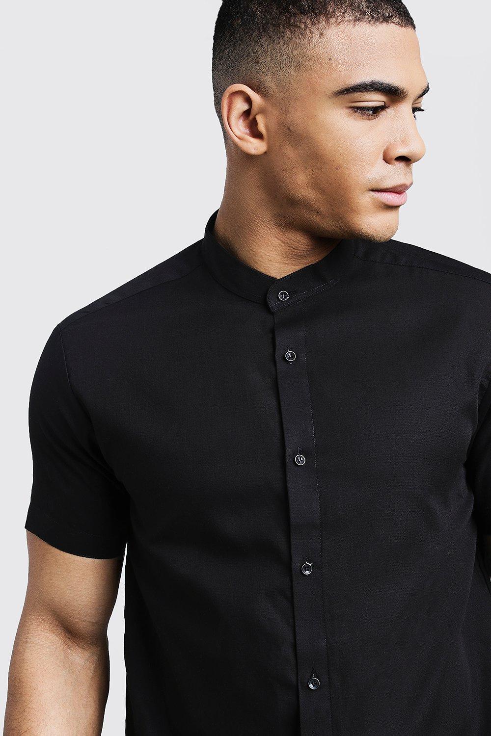 mens short sleeve black shirt slim fit