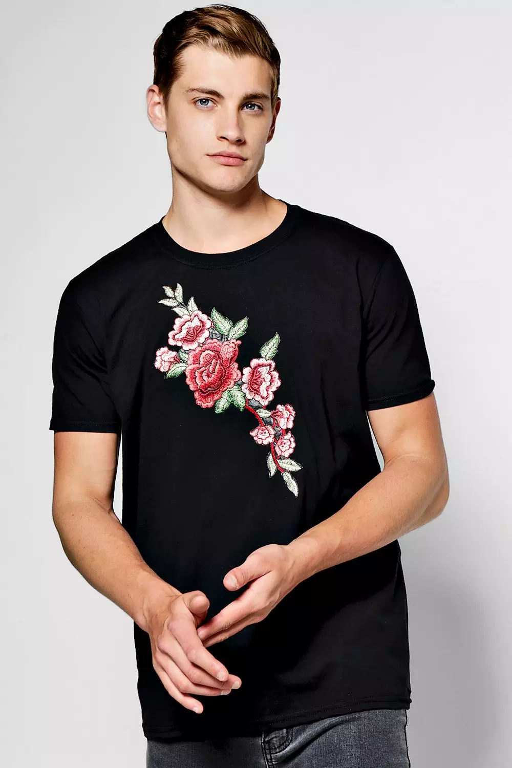 Embroidered flower t clearance shirt