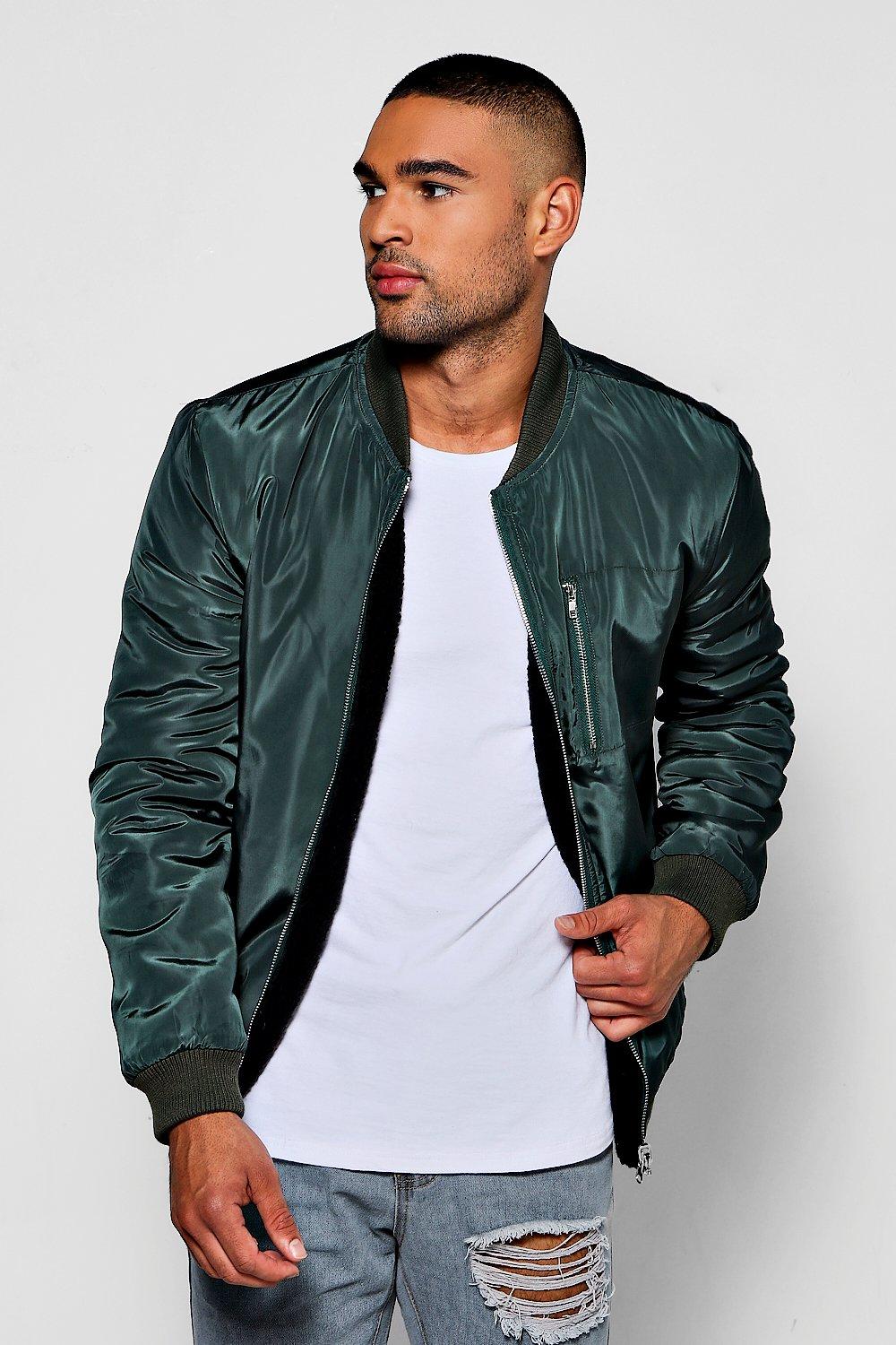 Khaki Leather Bomber Jacket Mens