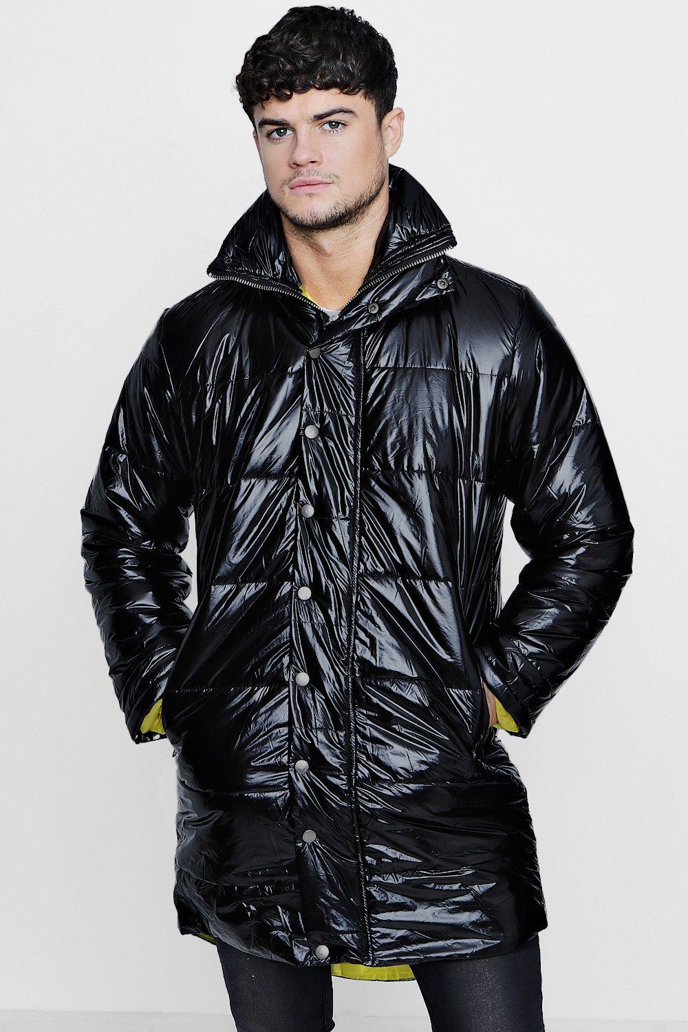 Black High Shine Oversized Quilted Jacket - boohooMAN
