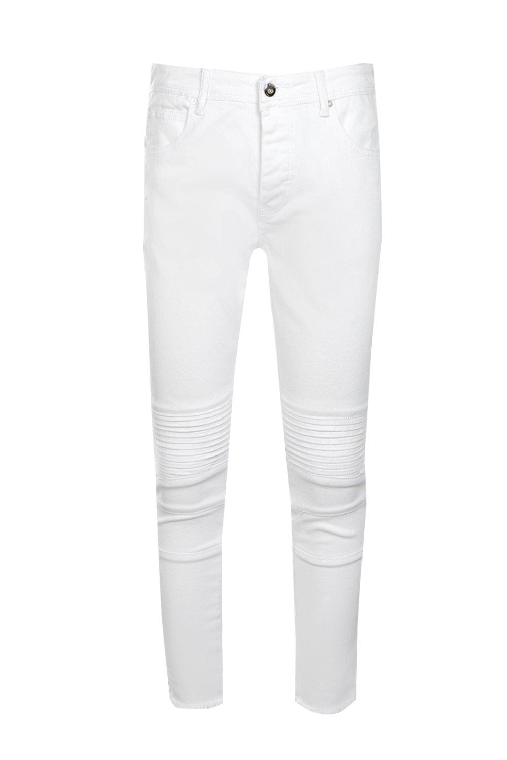 white biker denim jeans