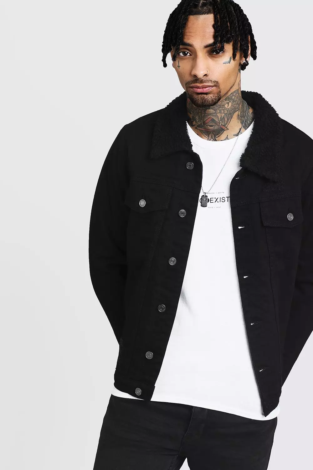 Veste en jean noir doublée mouton hot sale