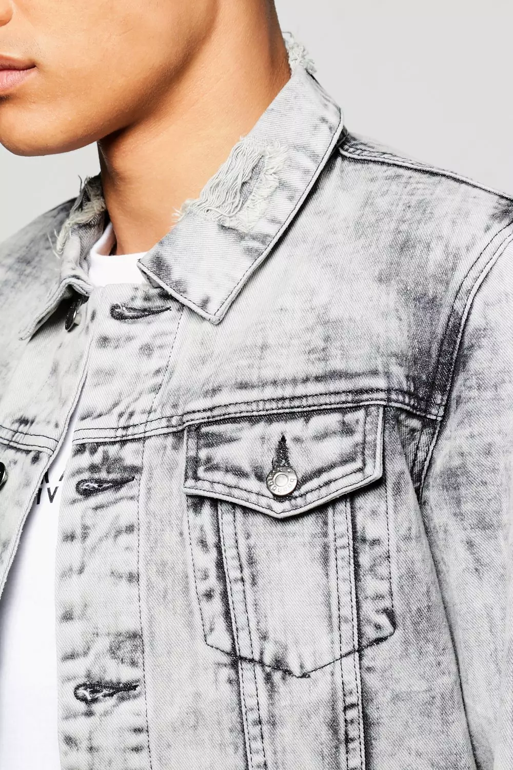 Grey distressed shop denim jacket