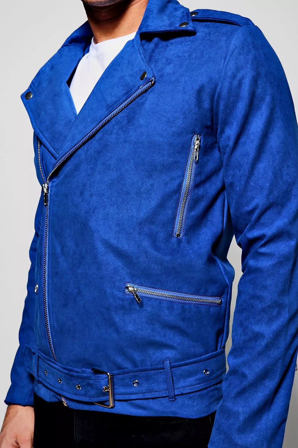 Blue faux suede outlet biker jacket