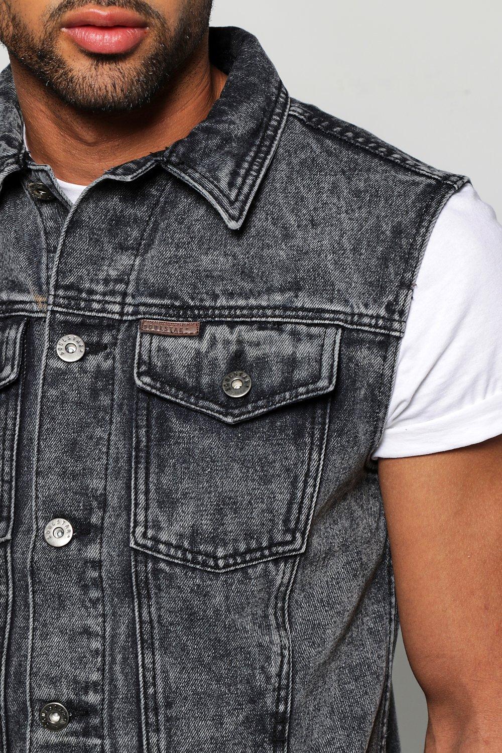 black sleeveless denim jacket