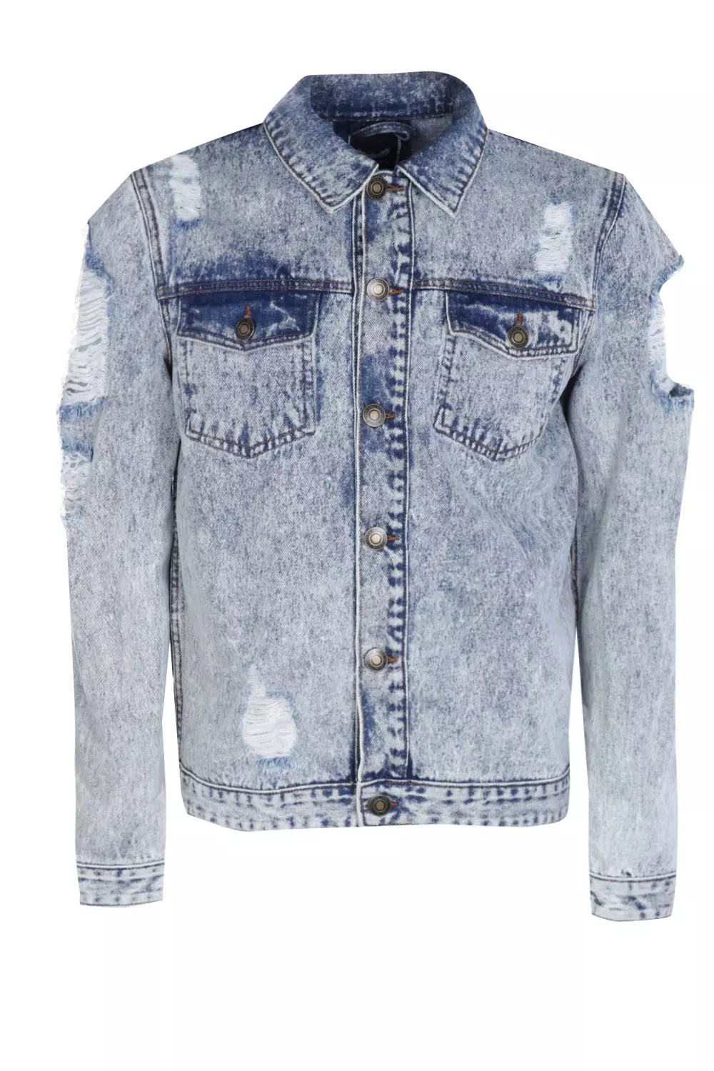 Snow Wash Denim Jacket with Open Rips