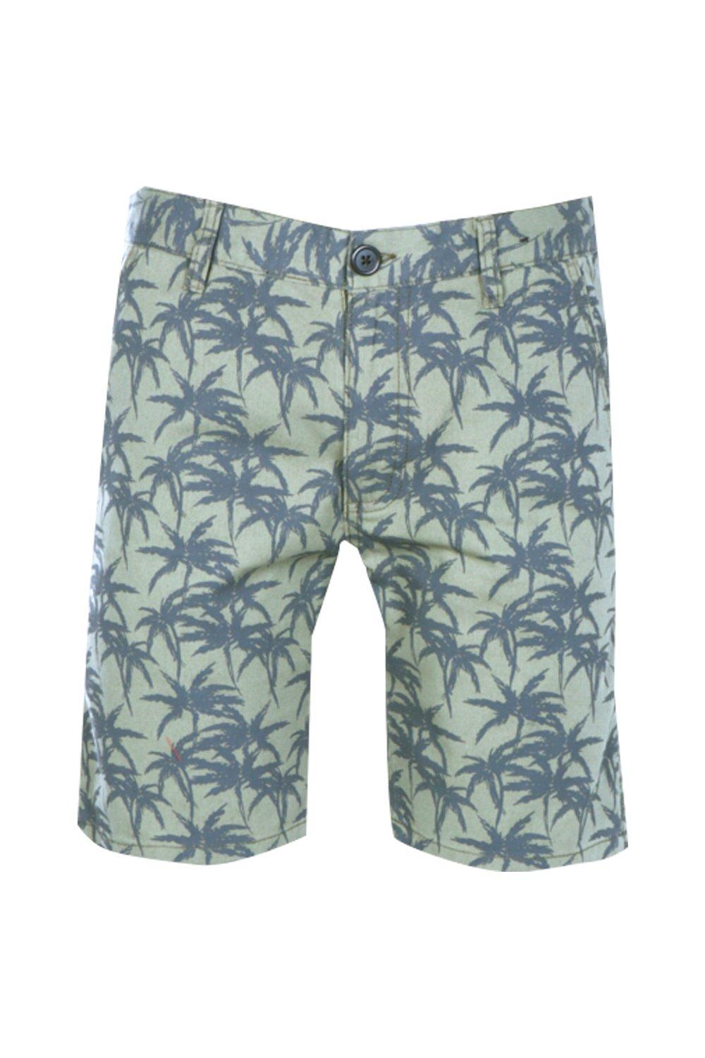 Palm Print Khaki Chino Shorts