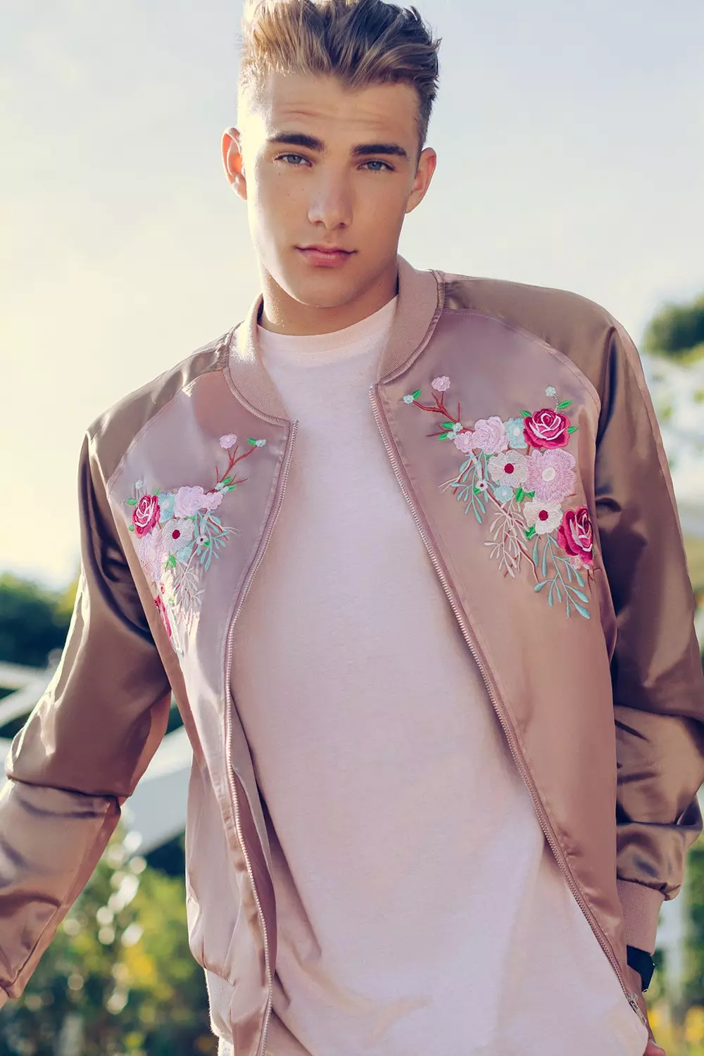 Satin floral outlet bomber jacket