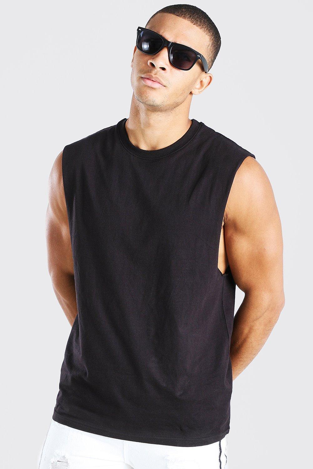 

Sleeveless T Shirt With Drop Armhole, Черный