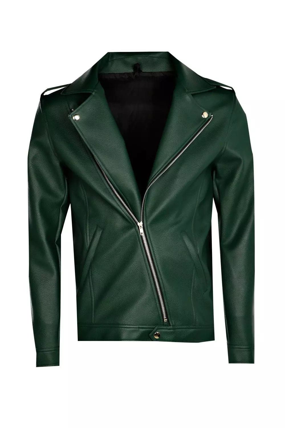 Biker Faux Leather Varsity Jacket - Green/combo