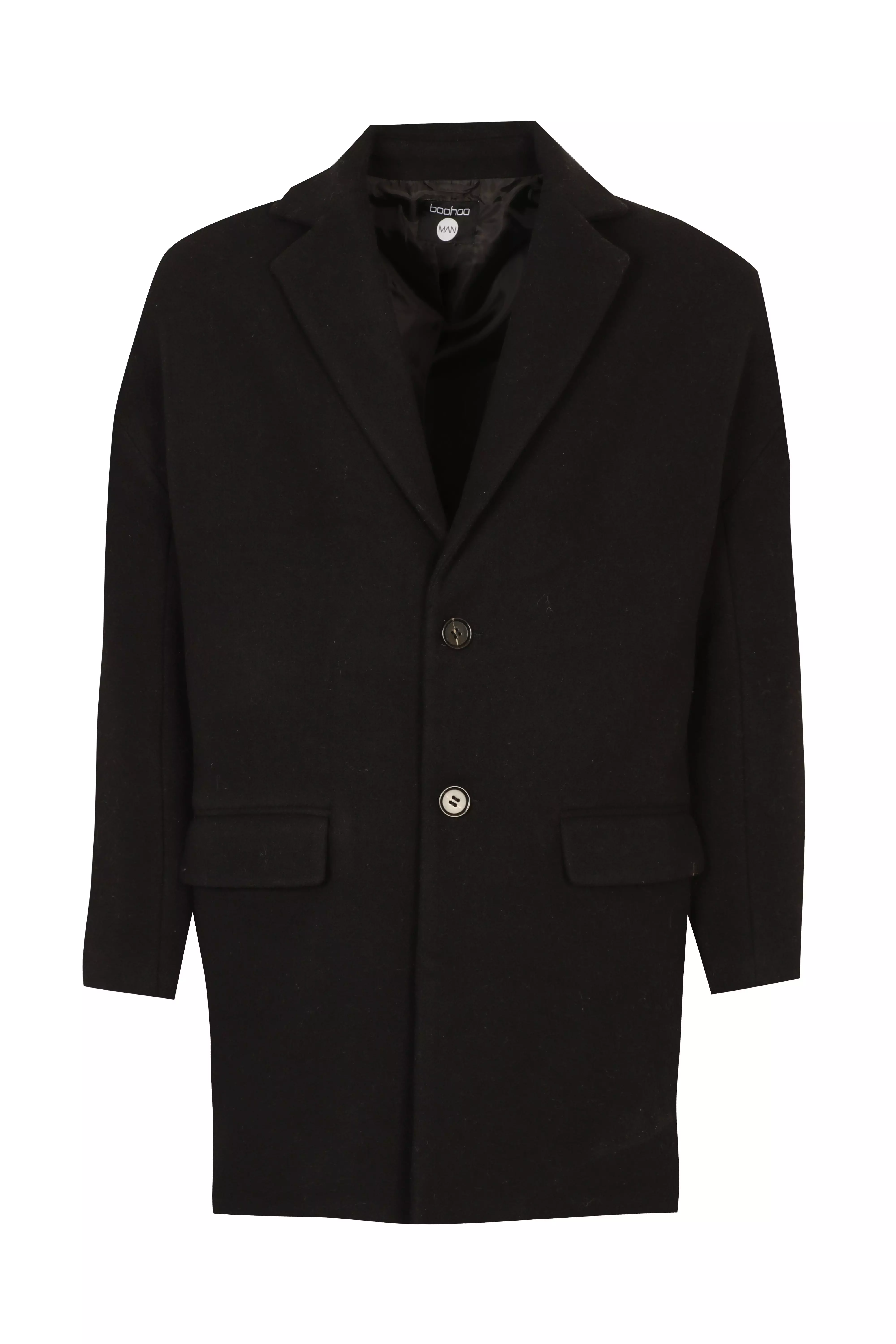 Single Breasted Drop Shoulder Wool Mix Overcoat boohooMAN USA