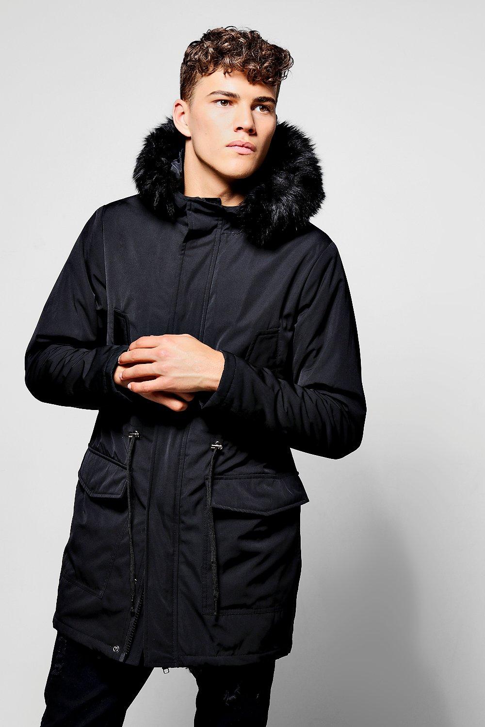 faux fur lined hooded parka