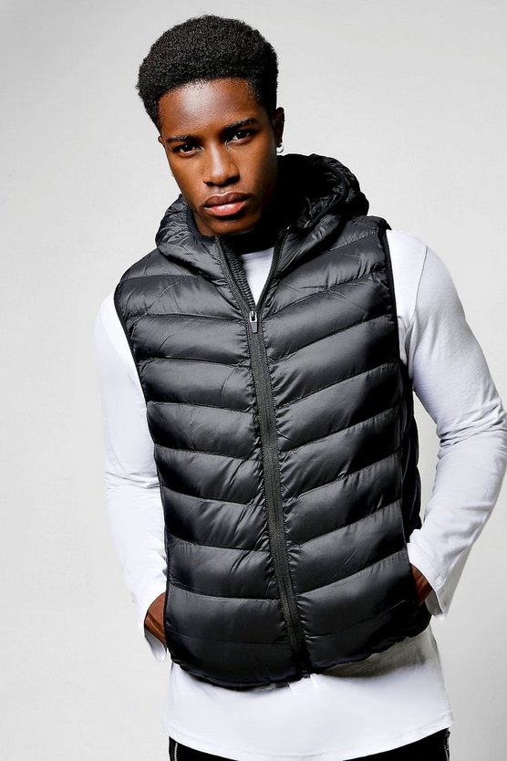Black Hooded Gilet With Chevron Quilting | Boohoo
