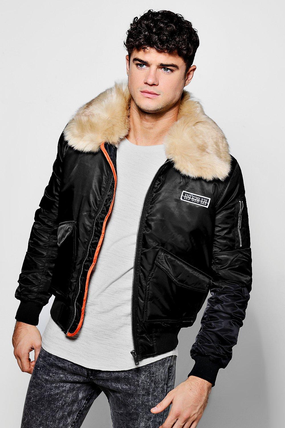 Faux Fur Collar MA1 Bomber Jacket - boohooMAN