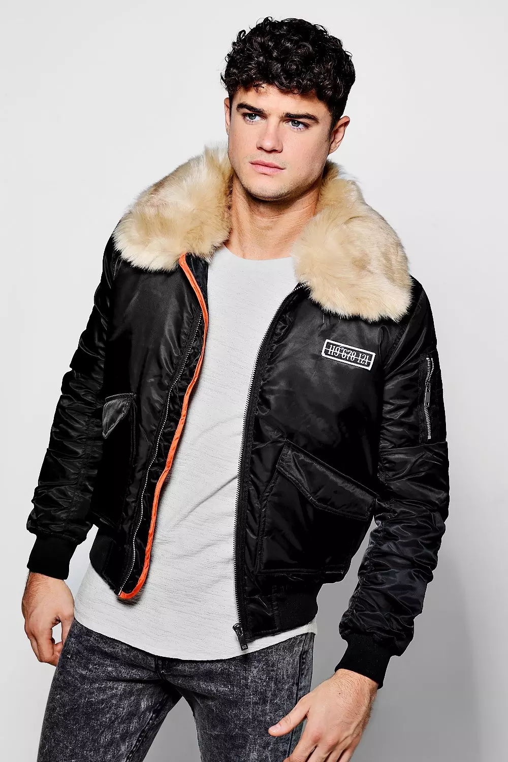 Faux fur collar sale ma1 bomber jacket