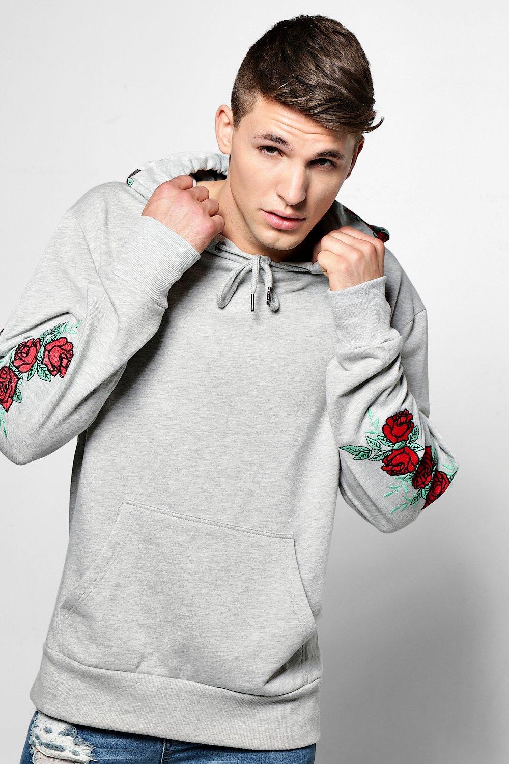 mens hoodie with rose embroidery