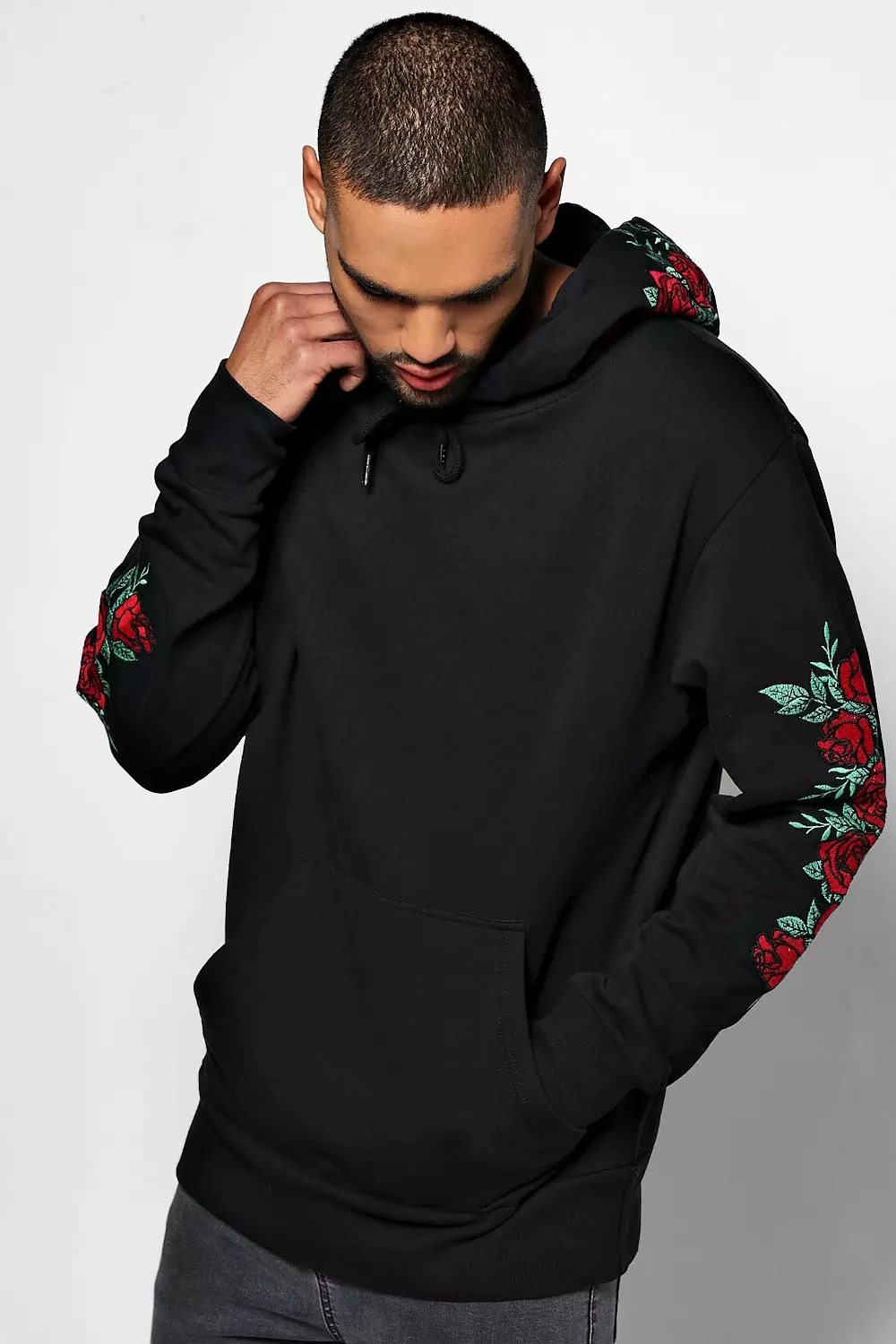 Black hoodie with a rose online