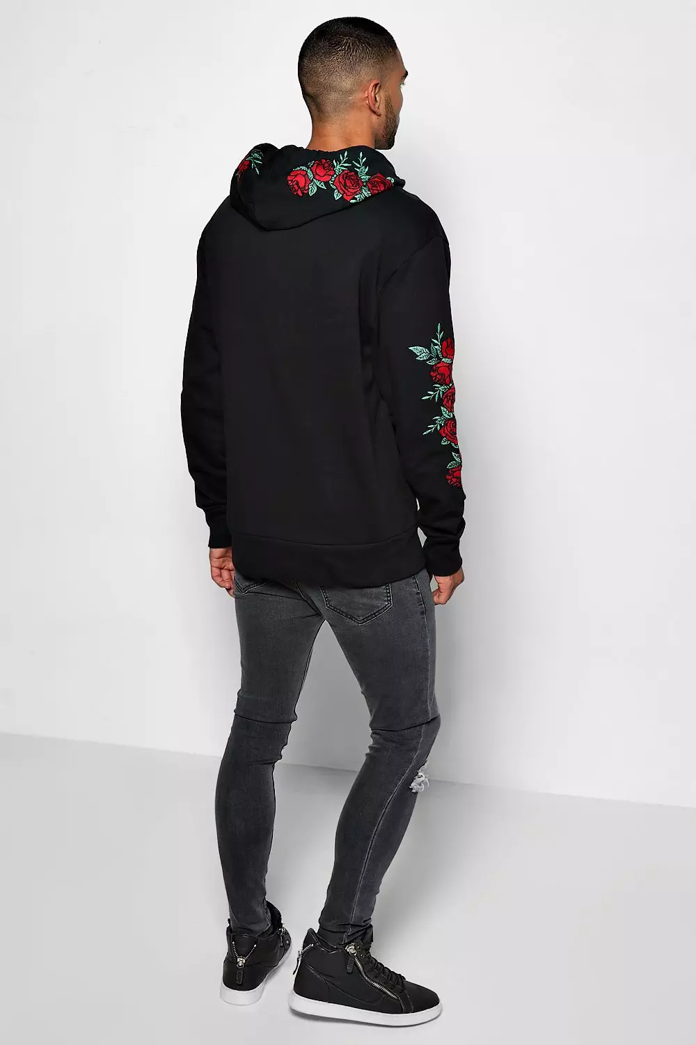 Black hoodie cheap with roses mens