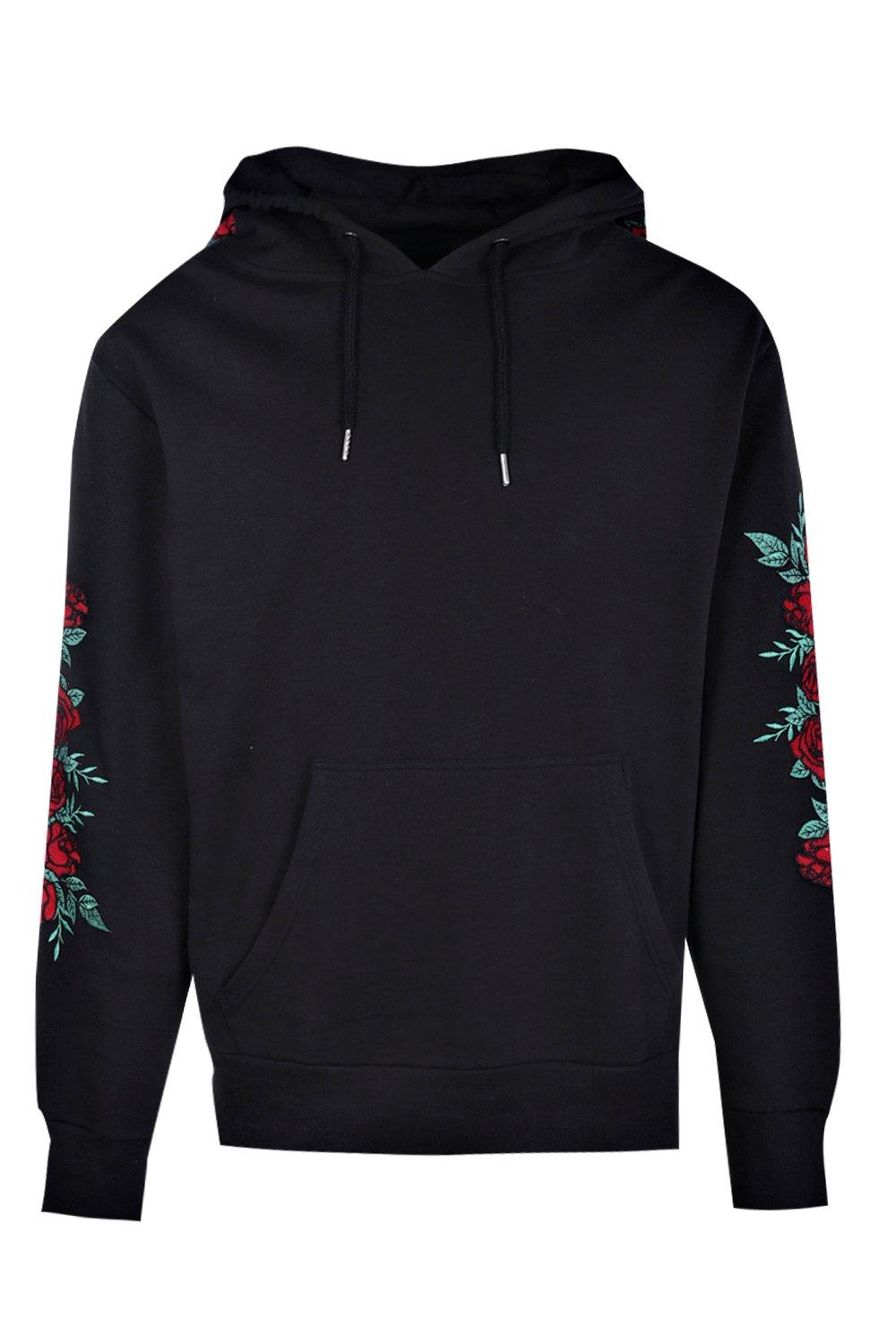 black hoodie rose embroidery