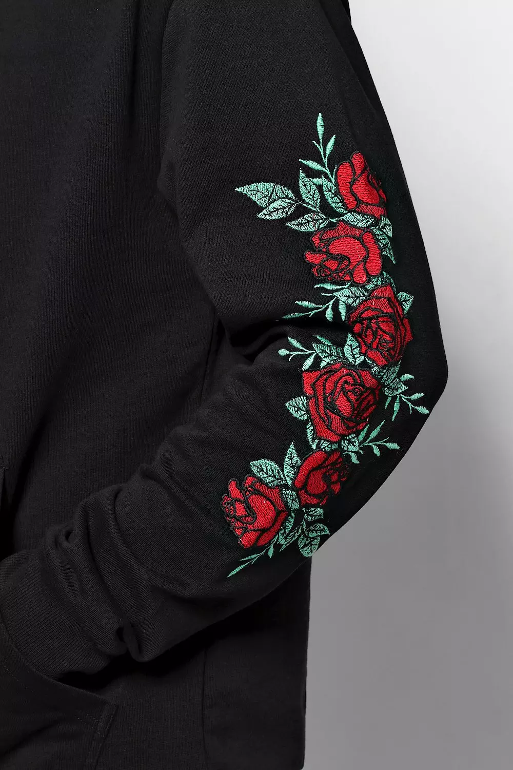 Black hoodie with roses on sleeves sale