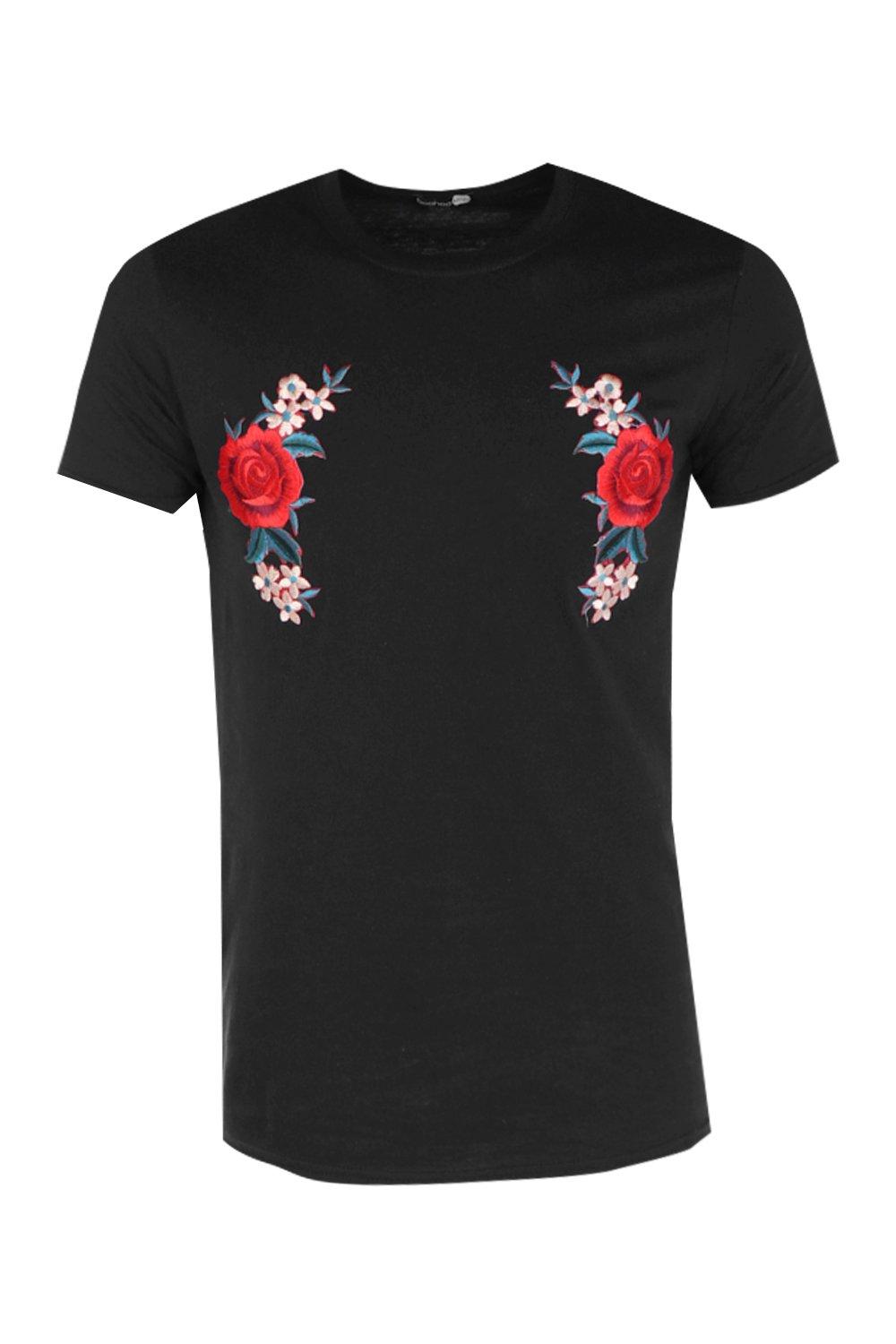 T Shirt Mit Rosenstickerei Boohooman