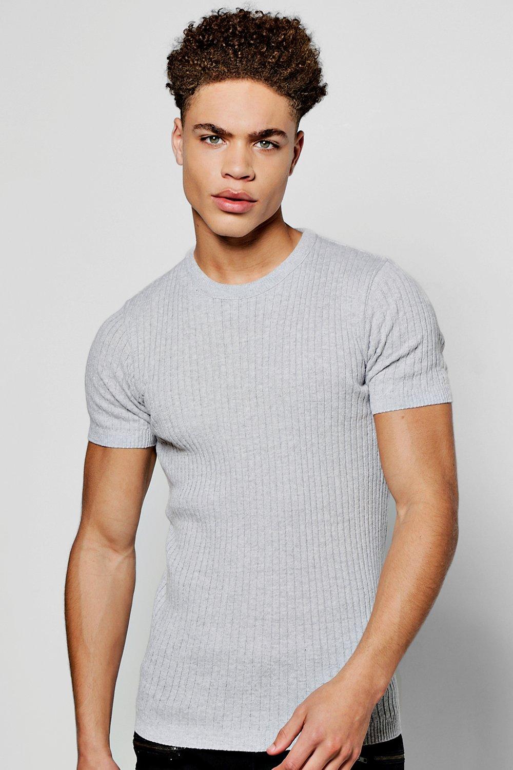 Short Sleeve Ribbed Knit T Shirt | Boohoo