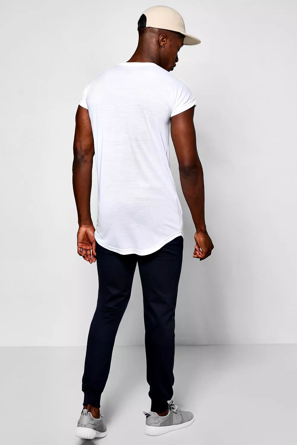 Longline Cap Sleeve T Shirt With Curved Hem | boohooMAN USA