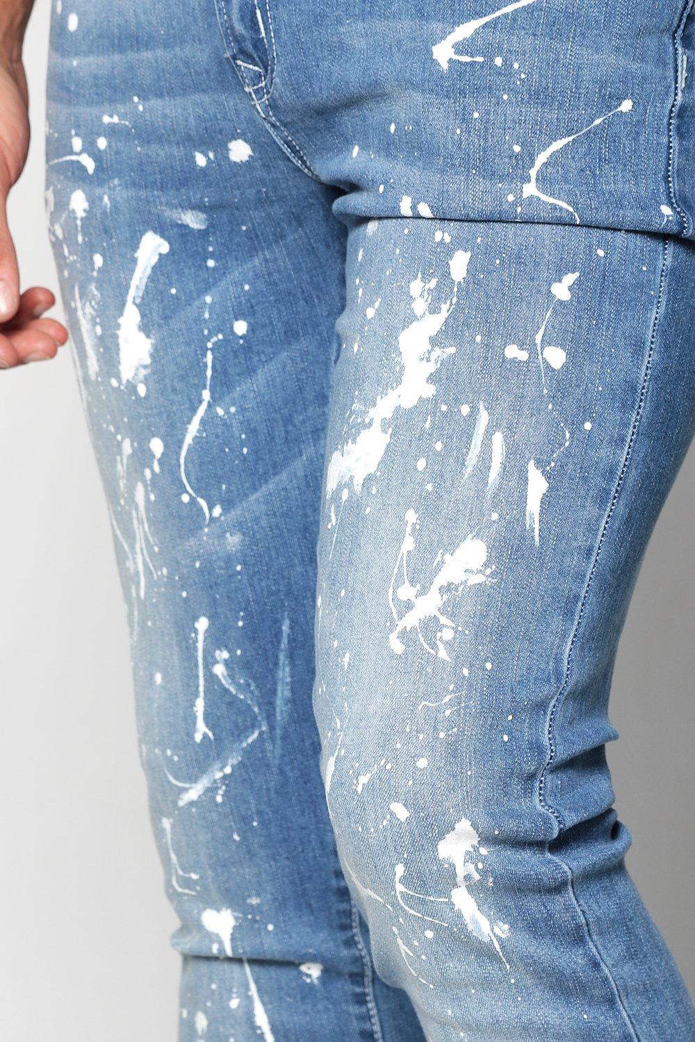 Boohooman Paint Splatter Jeans / Skinny Jeans With Paint Splat Zip ...
