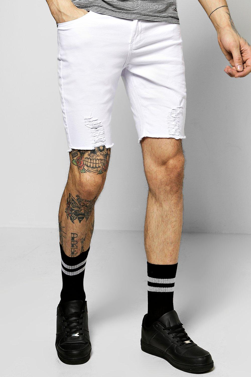 white skinny denim shorts