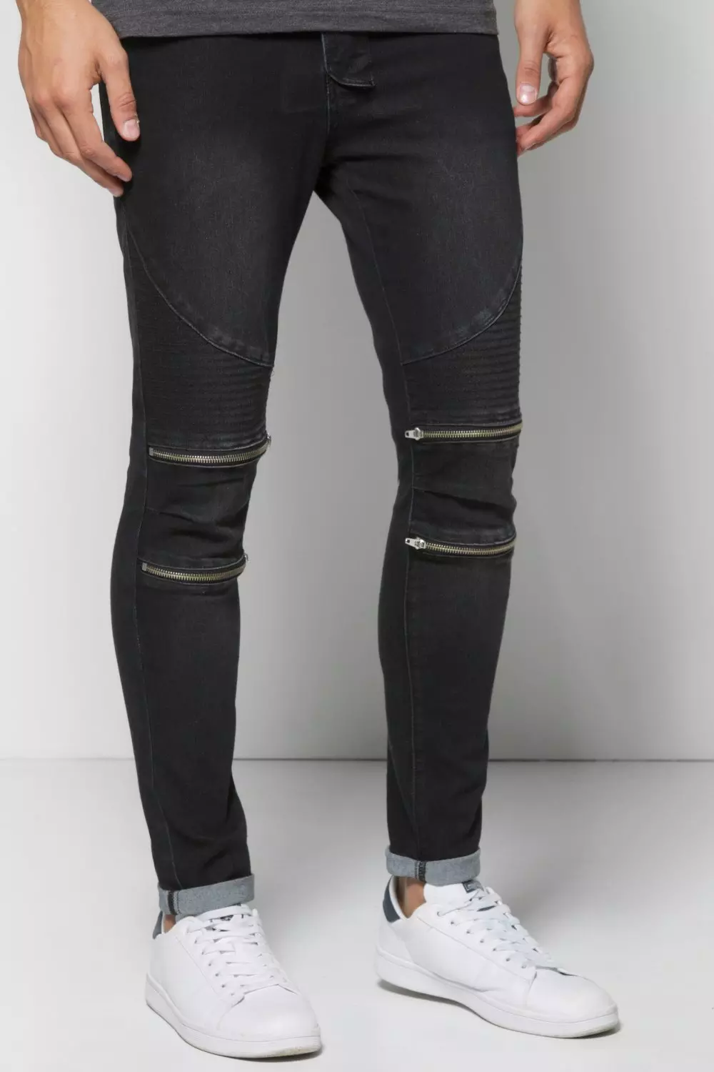 skolde perforere Opfylde Skinny Fit Zip Knee Biker Jeans | boohooMAN USA