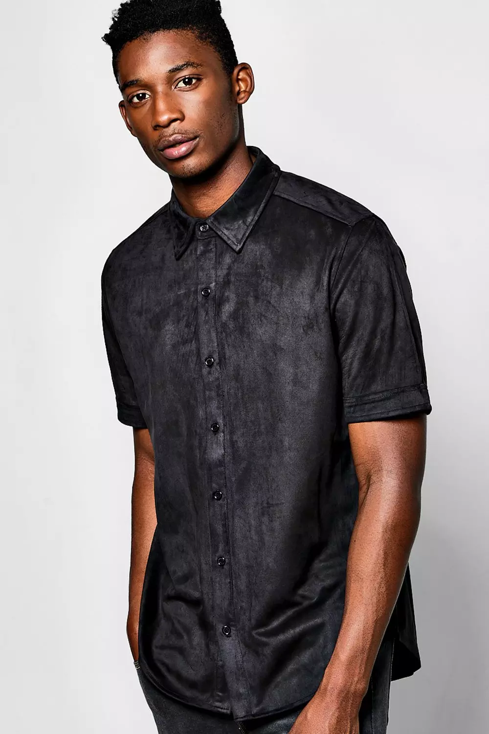 Short Sleeve Faux Suede Shirt | boohooMAN USA