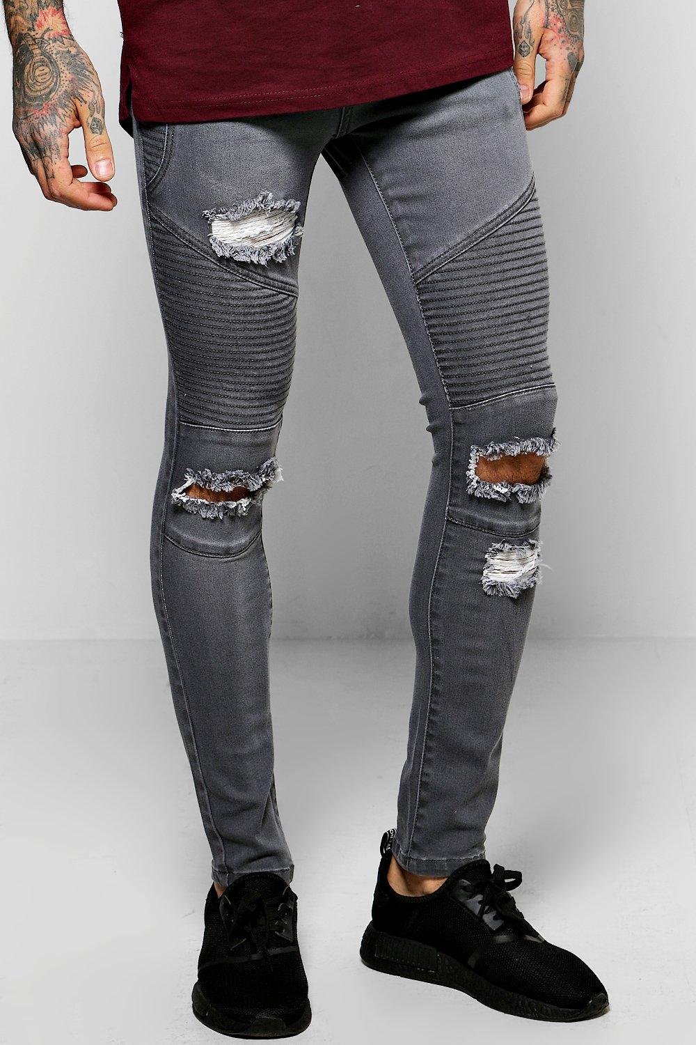 grey ripped biker jeans