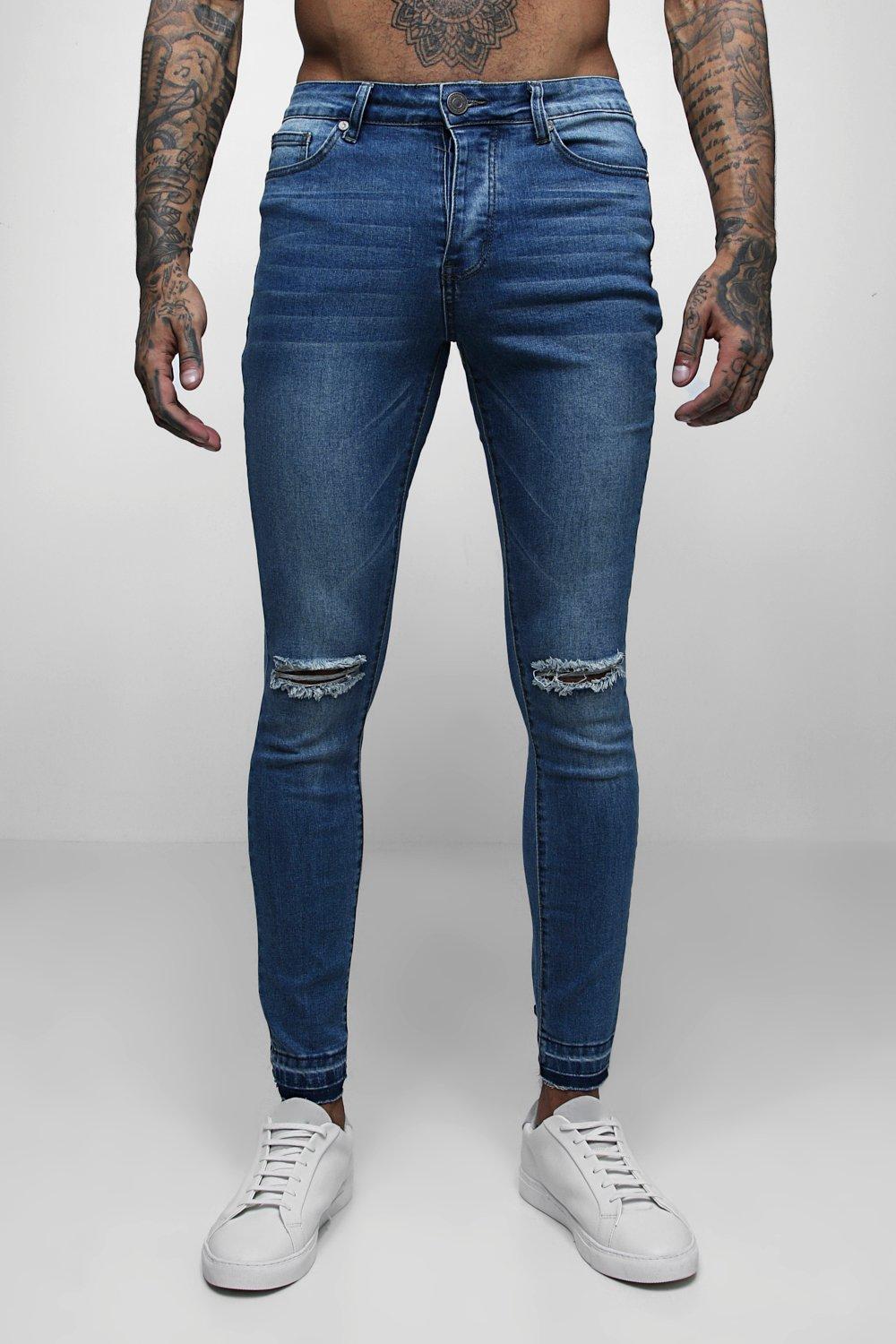 mens raw edge jeans