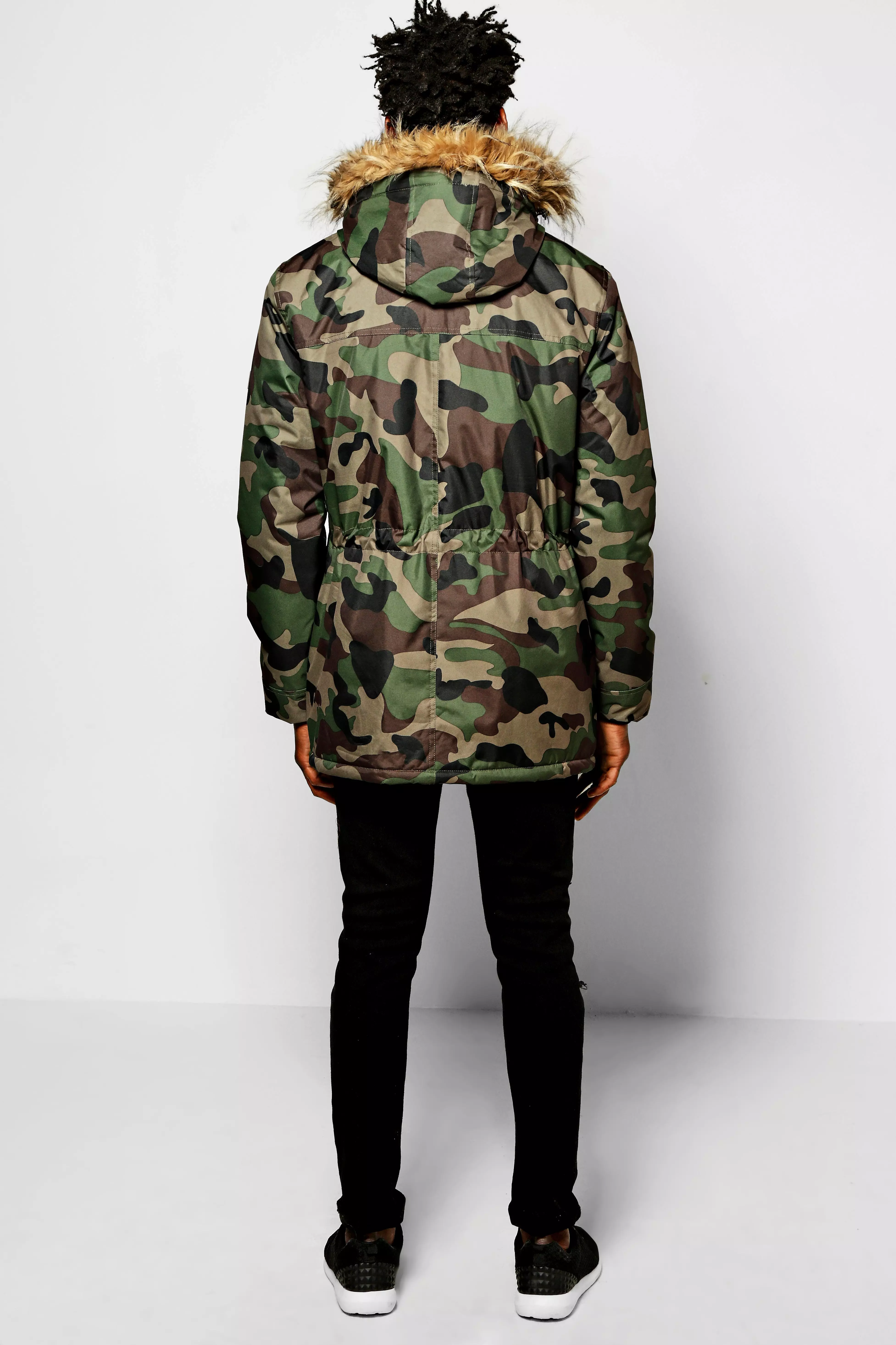 Faux Shearling Camo Print Jacket