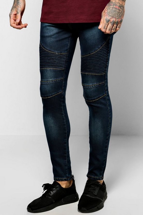Super Skinny Fit Biker Jeans With Zip Pockets | Boohoo