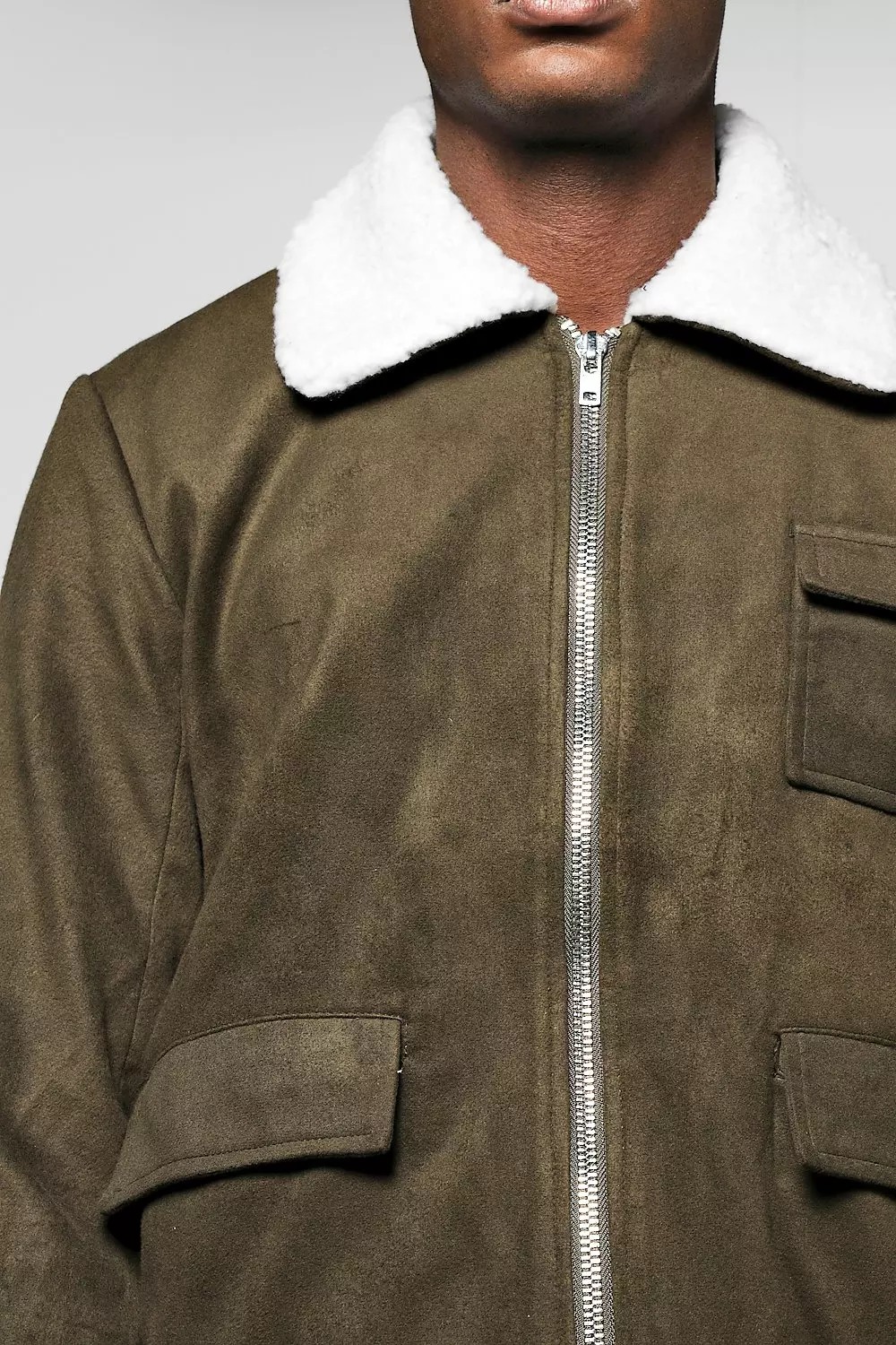 Borg Collar Multi Pocket Melton Coach Jacket | boohooMAN USA