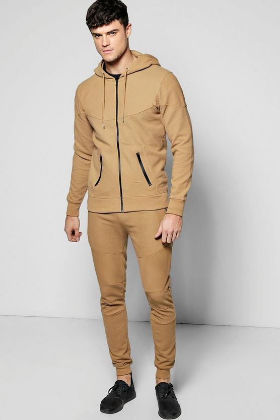 Skinny Fit Hooded Ribbed Tracksuit | Boohoo