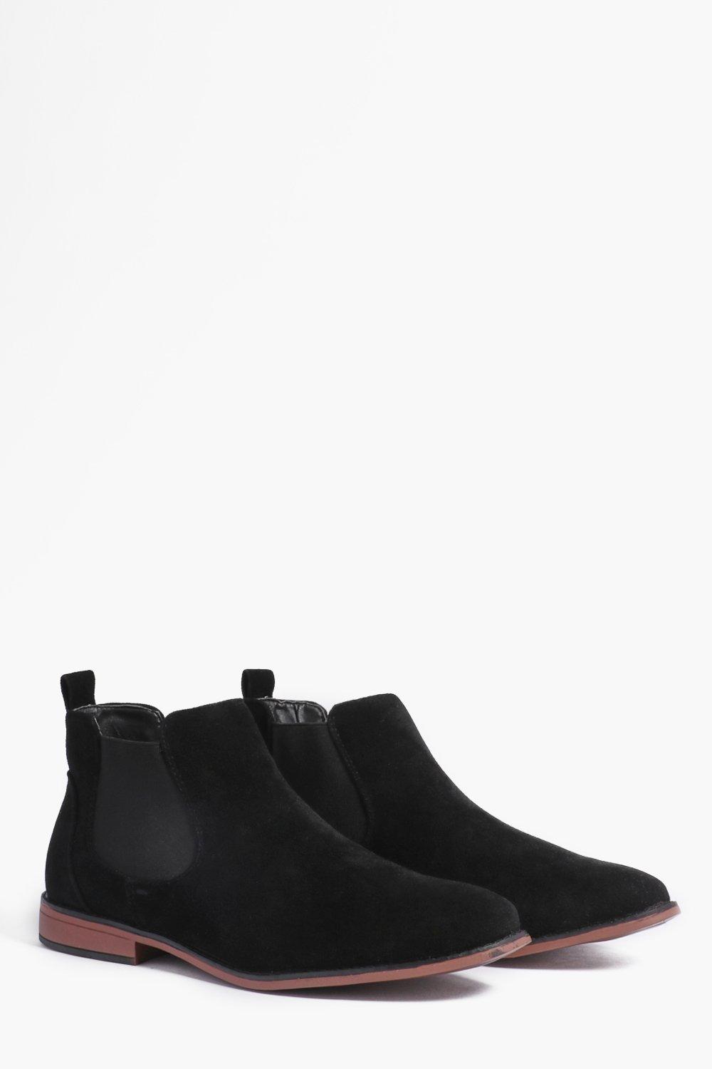 black faux suede chelsea boots