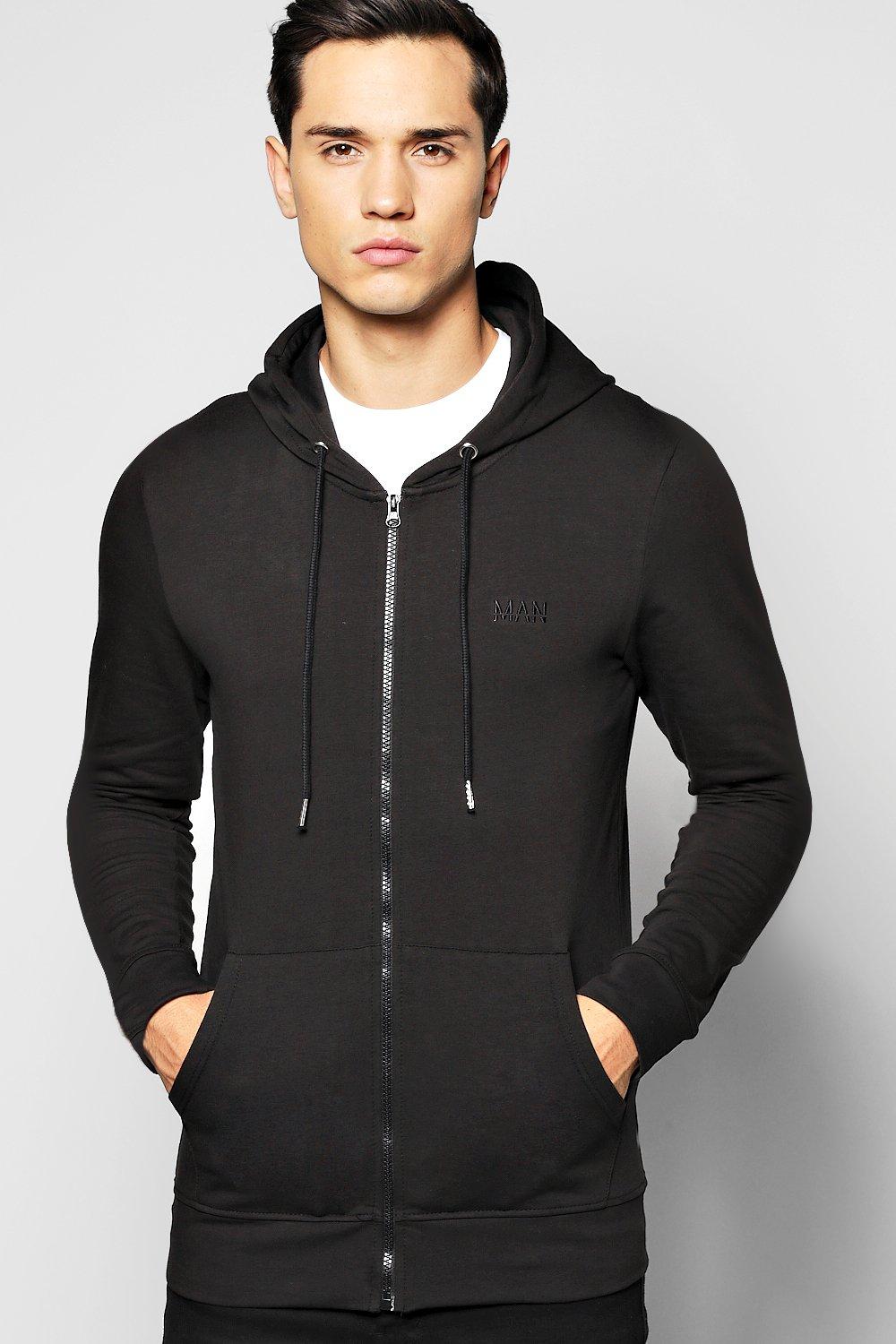 muscle fit zip up hoodie