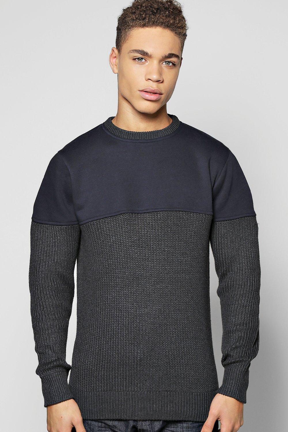 Boohoo Mens Cable Knit Jumper With Jersey Sleeves | eBay