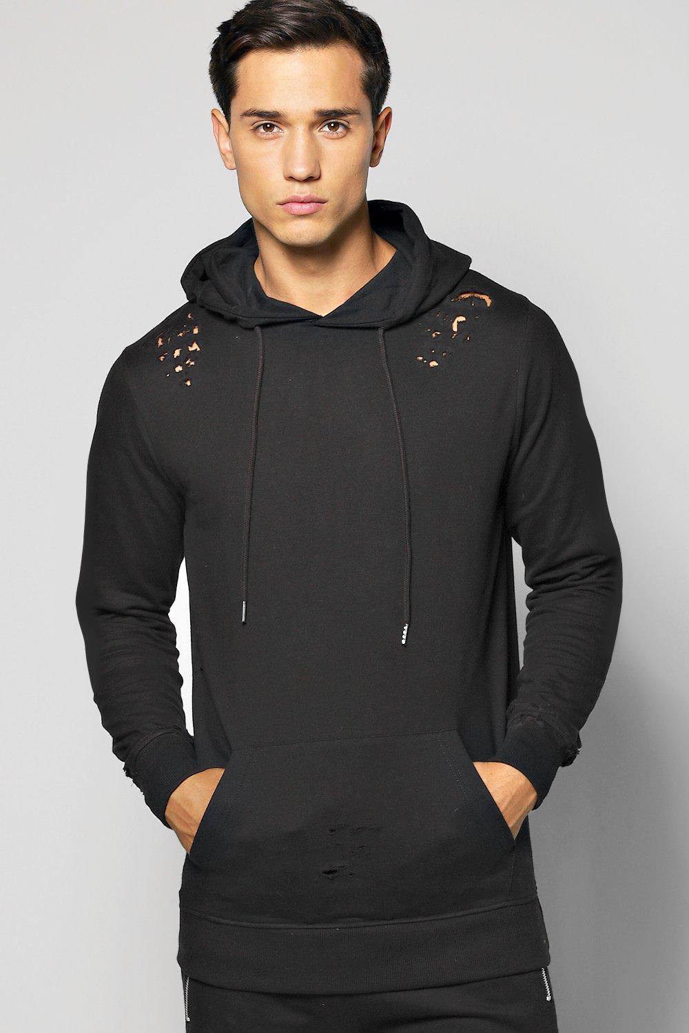 Over The Head Distressed Hoodie - boohooMAN