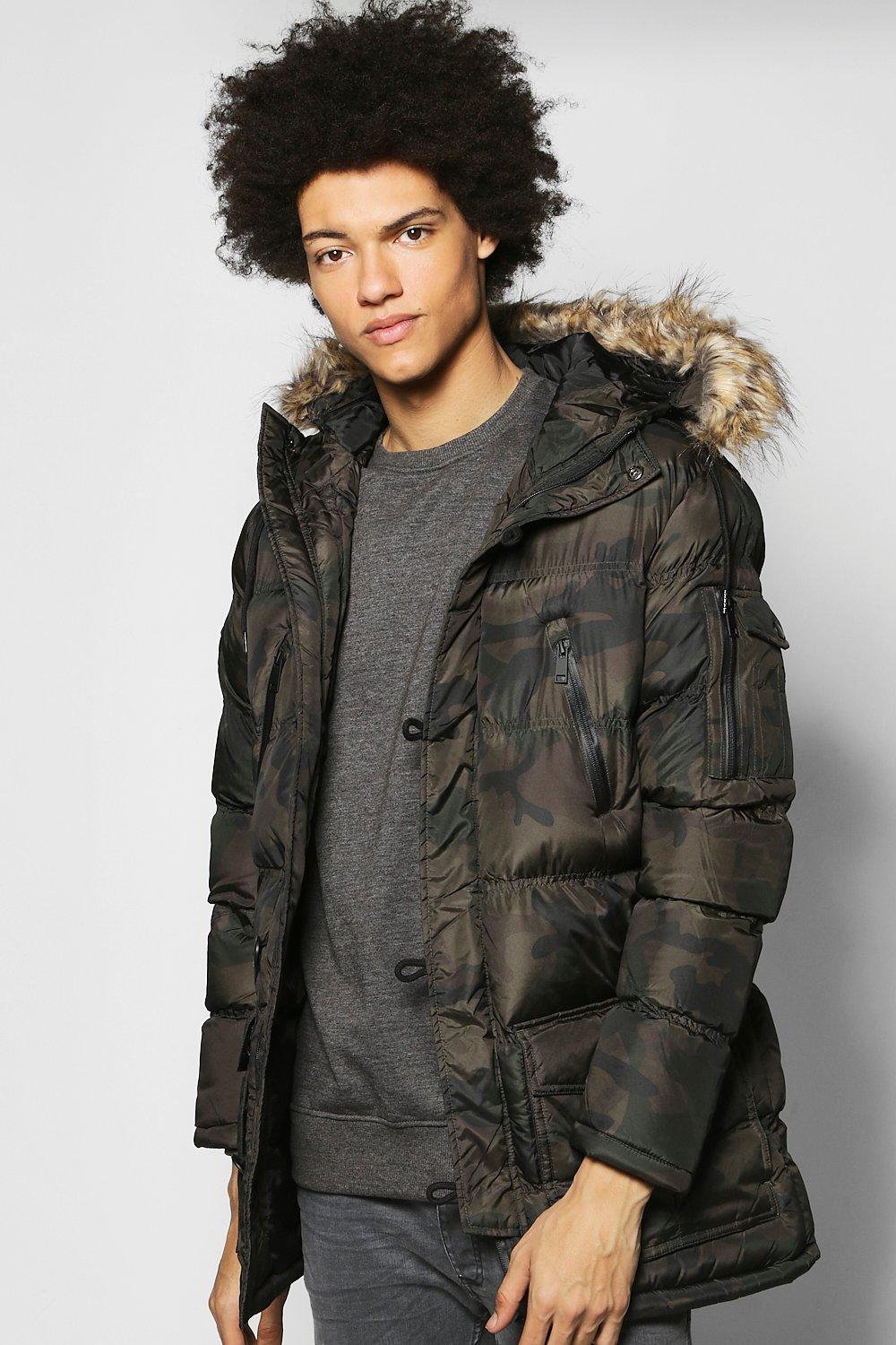 camo jacket with fur hood mens